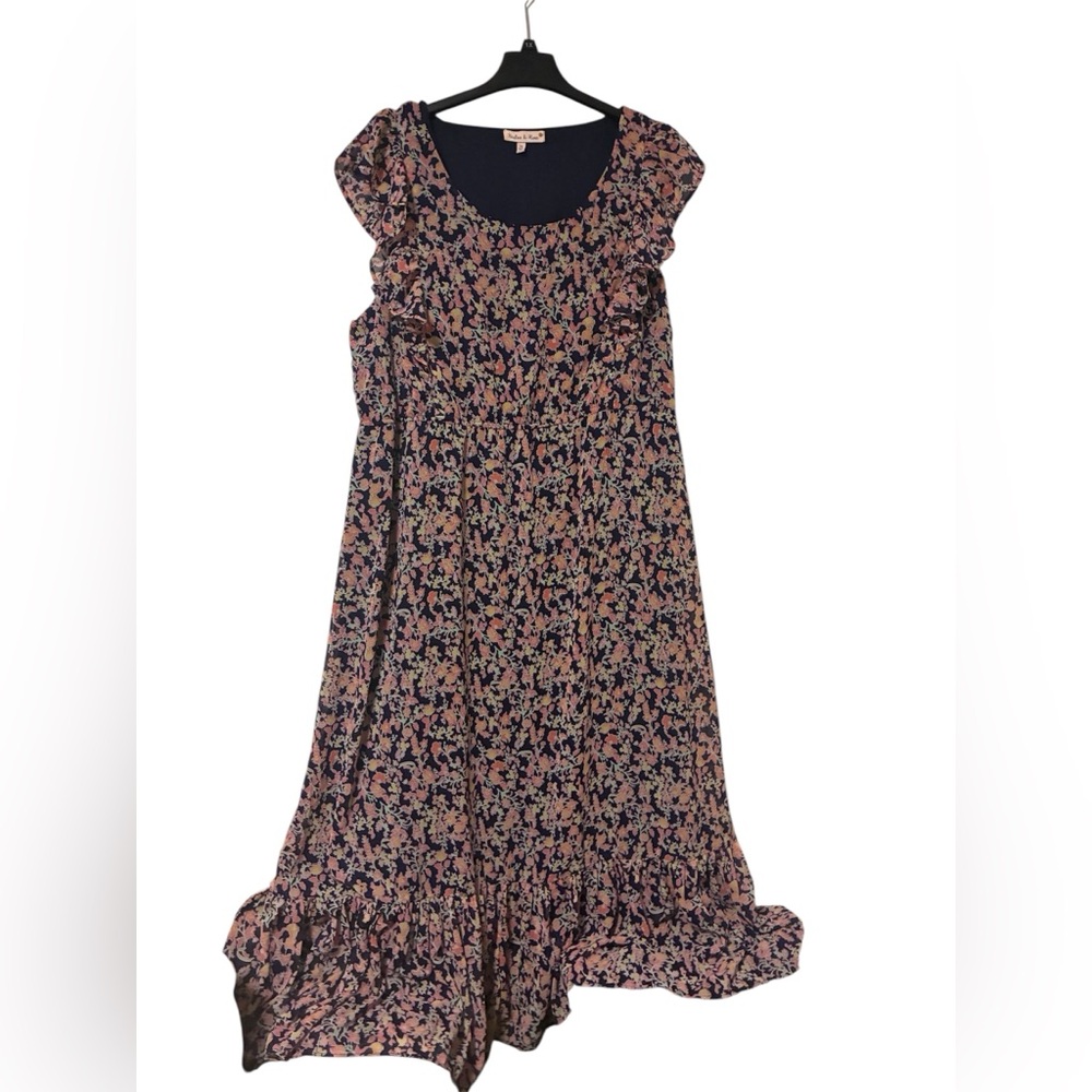 Elegant Floral Maxi Dress - Black and Pink 3X
